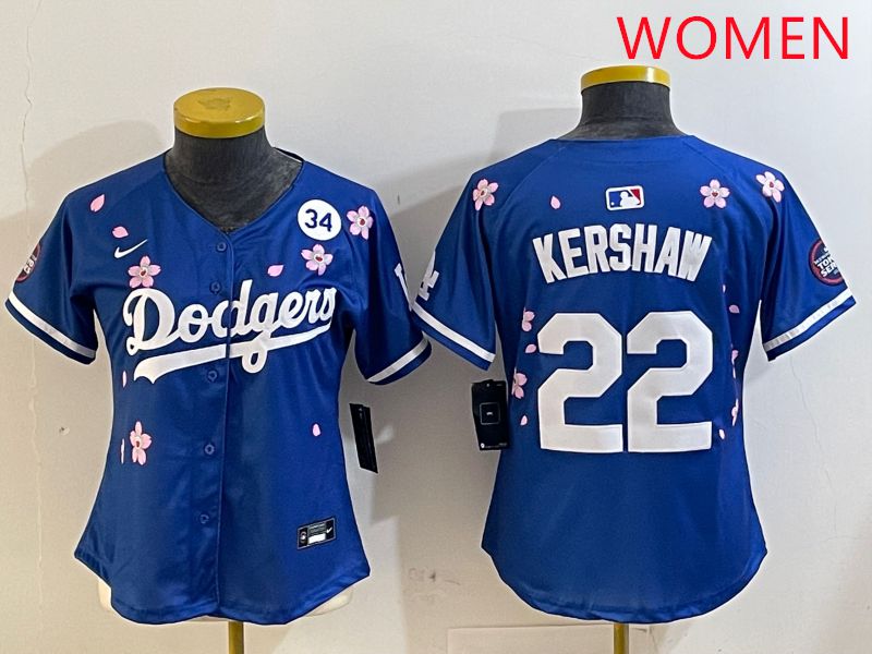 Women Los Angeles Dodgers 22 Kershaw Blue White Blue Sakura Edition 2025 Nike MLB Jersey style 7